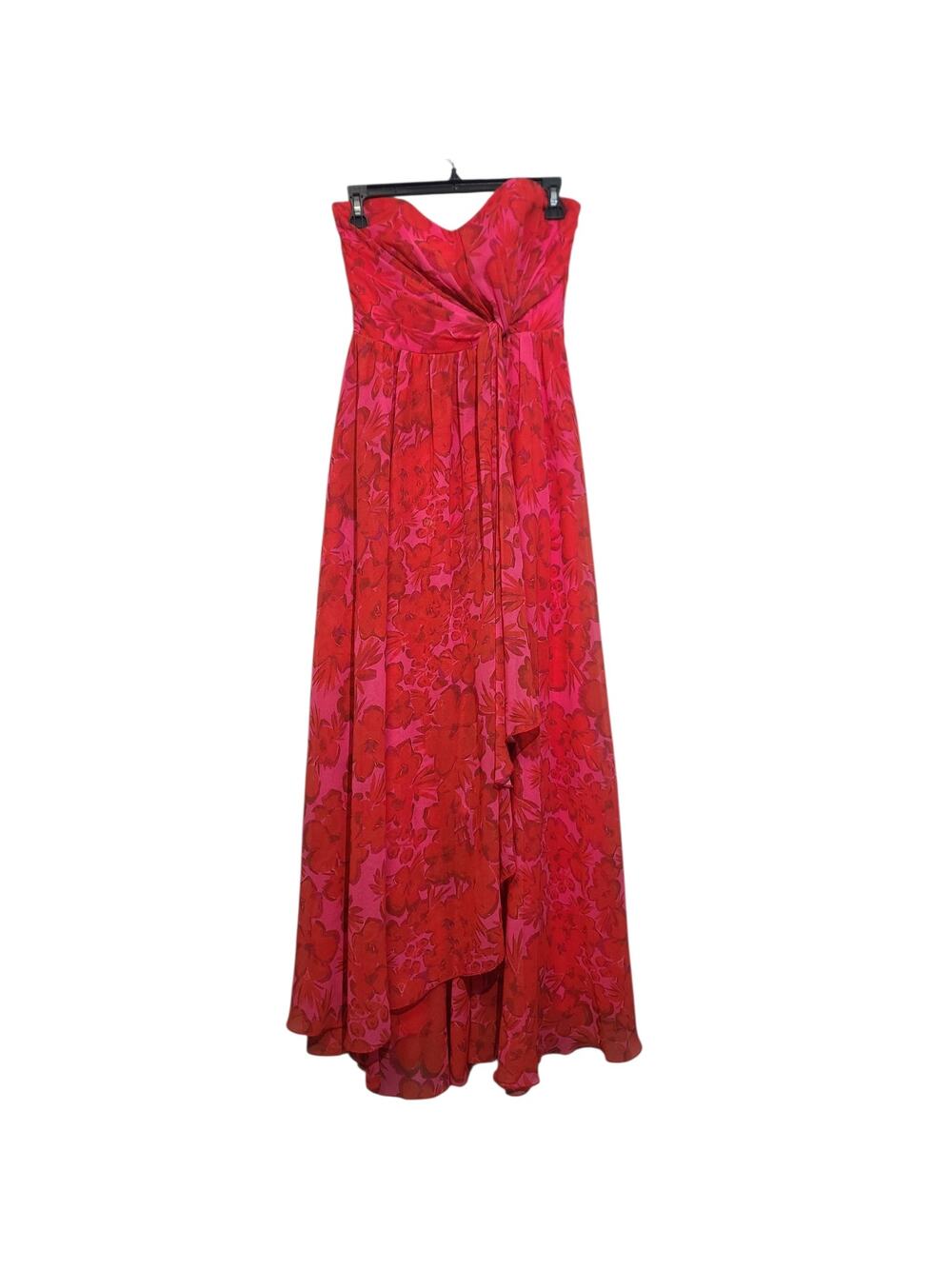 Badgley Mischka Abstract Floral Strapless High-Low Taffeta Gown 4